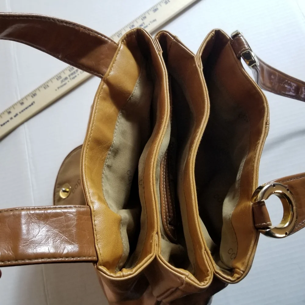CAPEZIO MUSTARD GOLD COLOR WITH BROWN THREE MAIN COMPARTMENTS SNAP CLOSURE